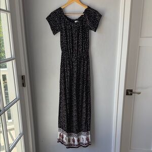 Bleuh Ciel Floral Black Maxi Elastic Waist Dress